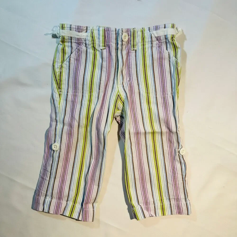 Vintage Genuine Kids From OshKosh Green & Purple Adjustable Capri Pants Sz 12 mo